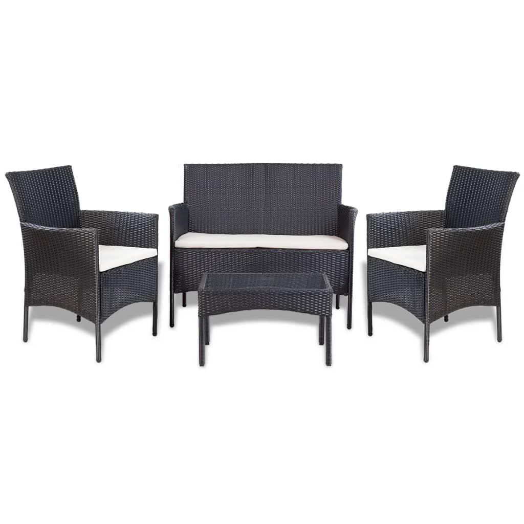 Garden Sofa Set 7 Pieces Poly Rattan Black And Cream White