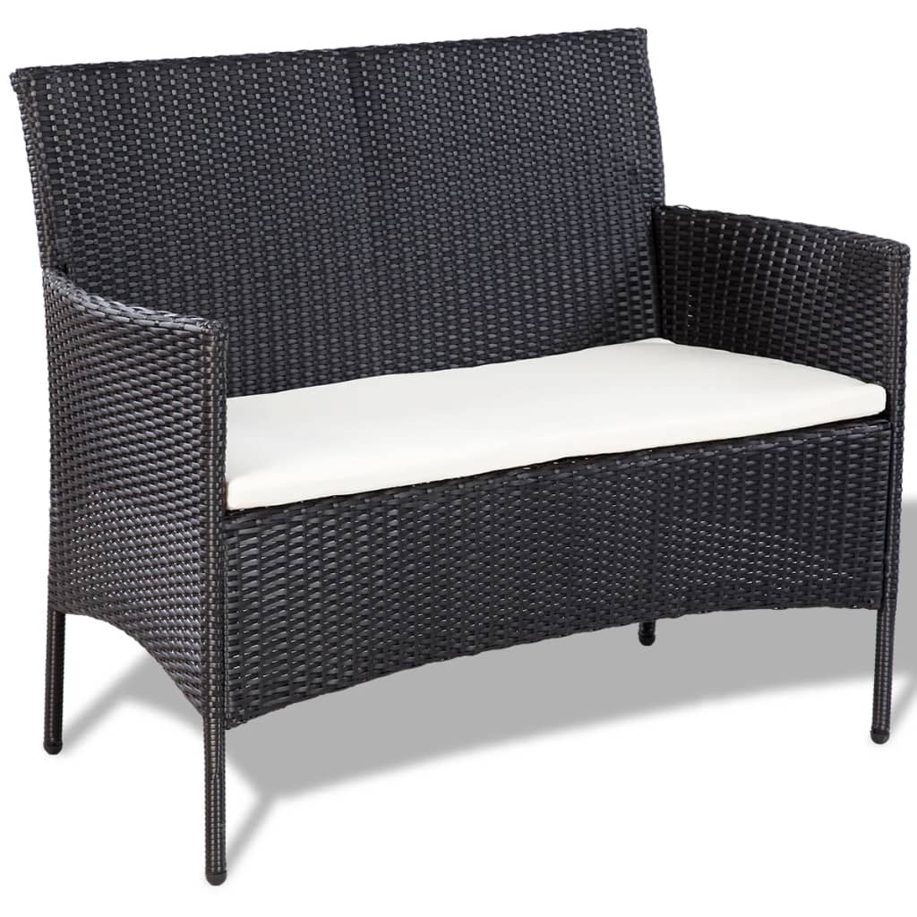 Garden Sofa Set 7 Pieces Poly Rattan Black And Cream White