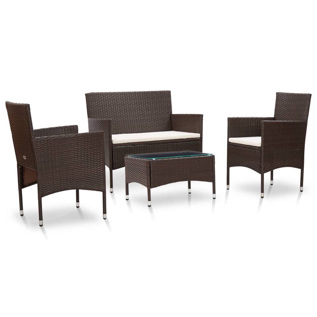 Garden Sofa Set 7 Pieces Poly Rattan Black And Cream White