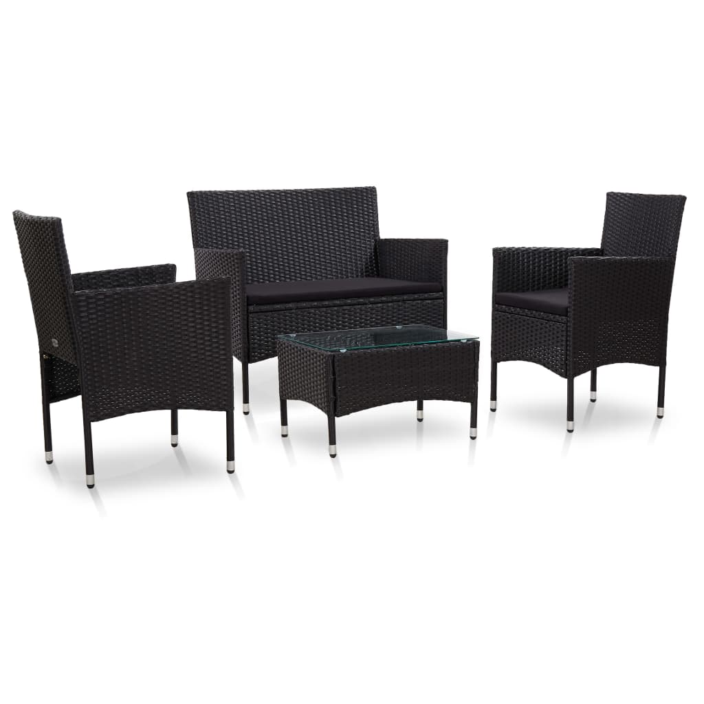 Garden Sofa Set 7 Pieces Poly Rattan Black And Cream White