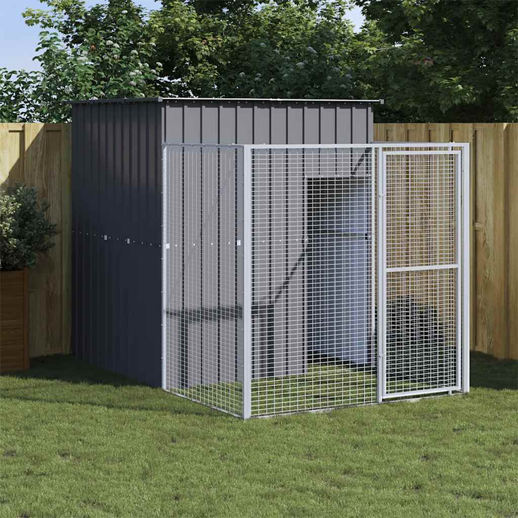 Dog House With Run Galvanised Steel