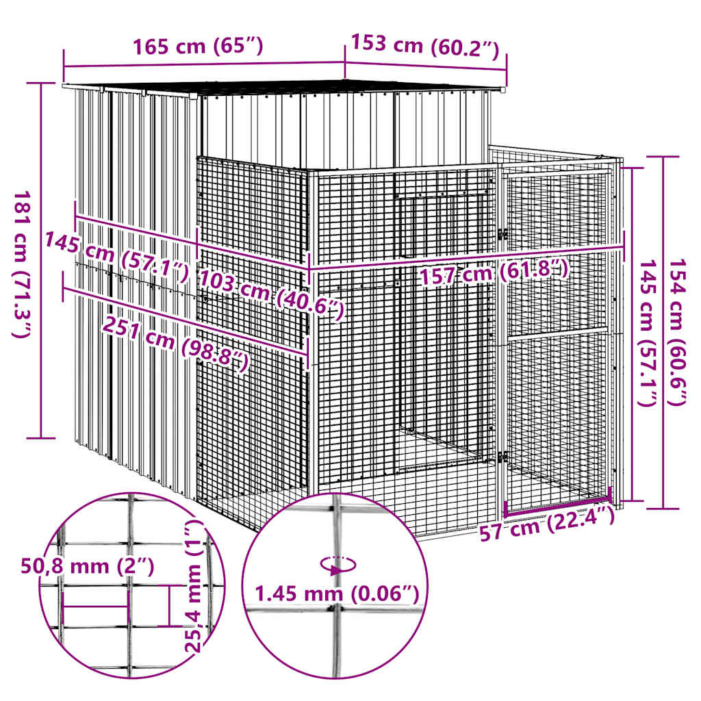Dog House With Run Galvanised Steel