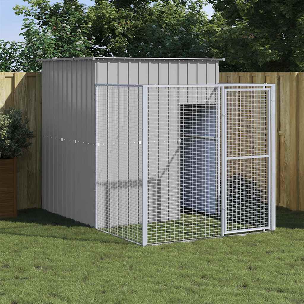 Dog House With Run Galvanised Steel