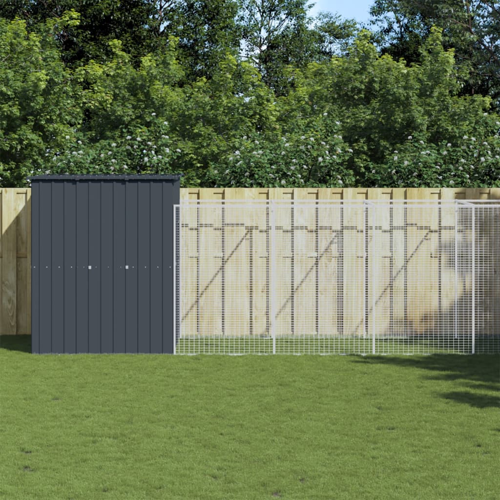Dog House With Run Galvanised Steel