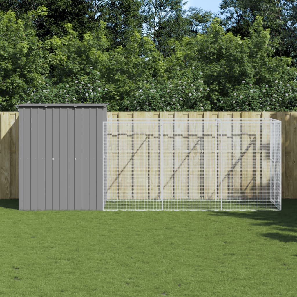 Dog House With Run Galvanised Steel