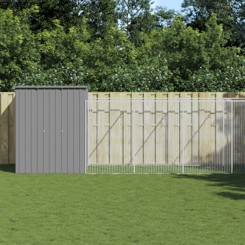 Dog House With Run Galvanised Steel