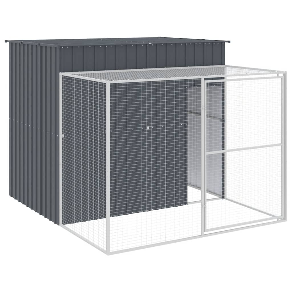 Dog House With Run Galvanised Steel