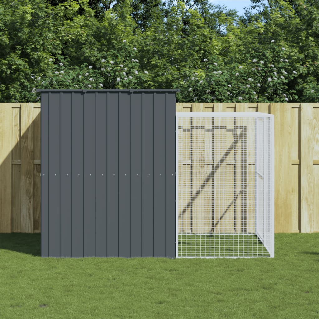 Dog House With Run Galvanised Steel