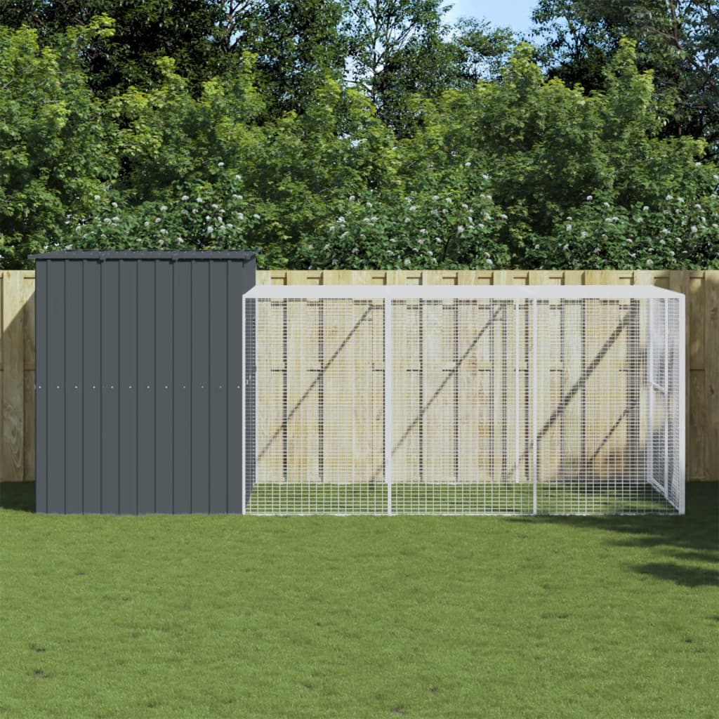 Dog House With Run Galvanised Steel
