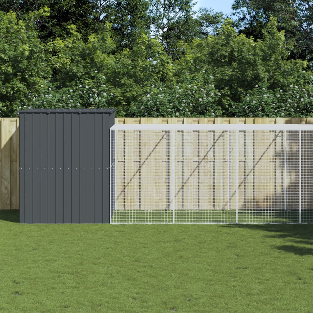 Dog House With Run Galvanised Steel