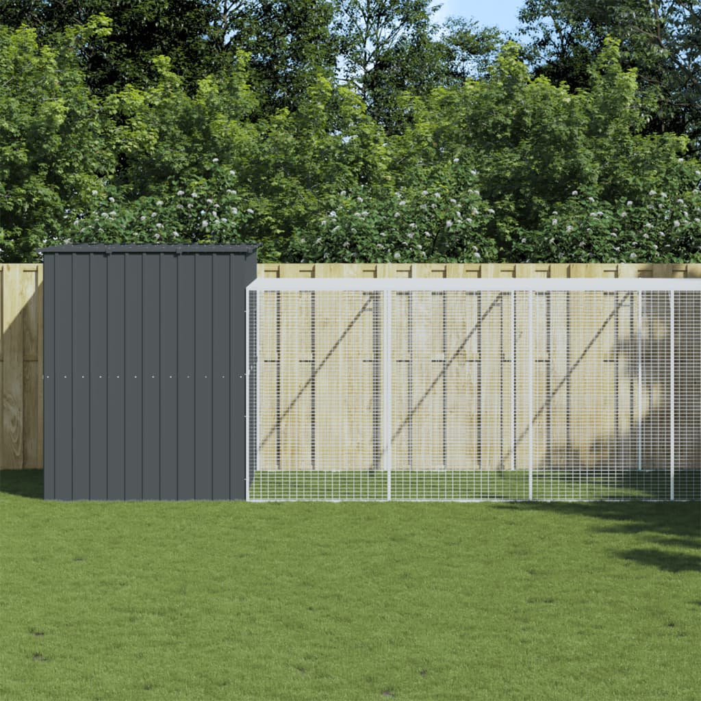 Dog House With Run Galvanised Steel