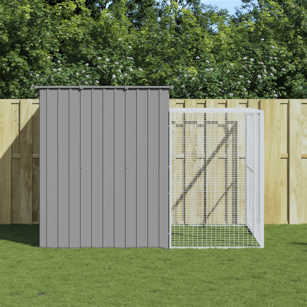 Dog House With Run Galvanised Steel