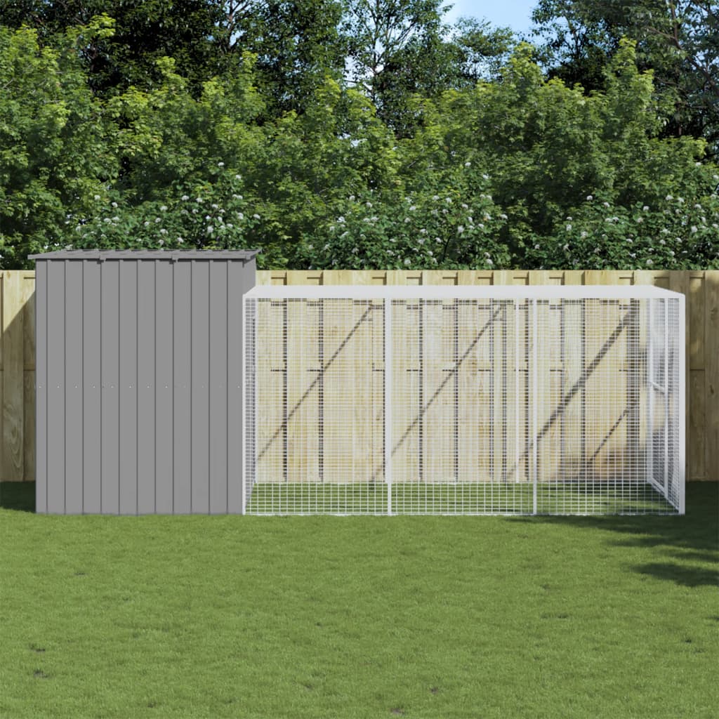 Dog House With Run Galvanised Steel