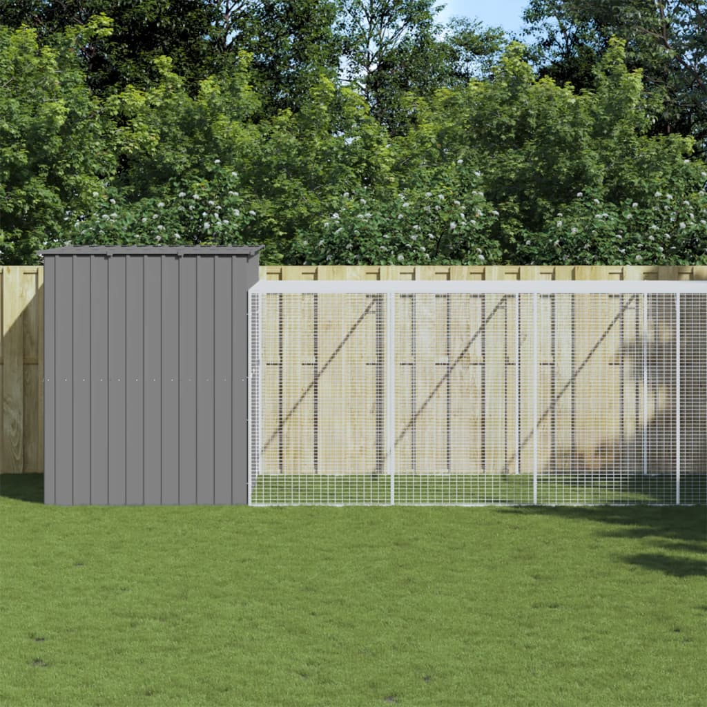 Dog House With Run Galvanised Steel