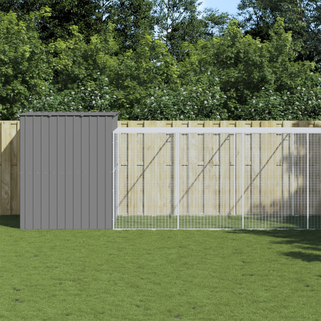Dog House With Run Galvanised Steel