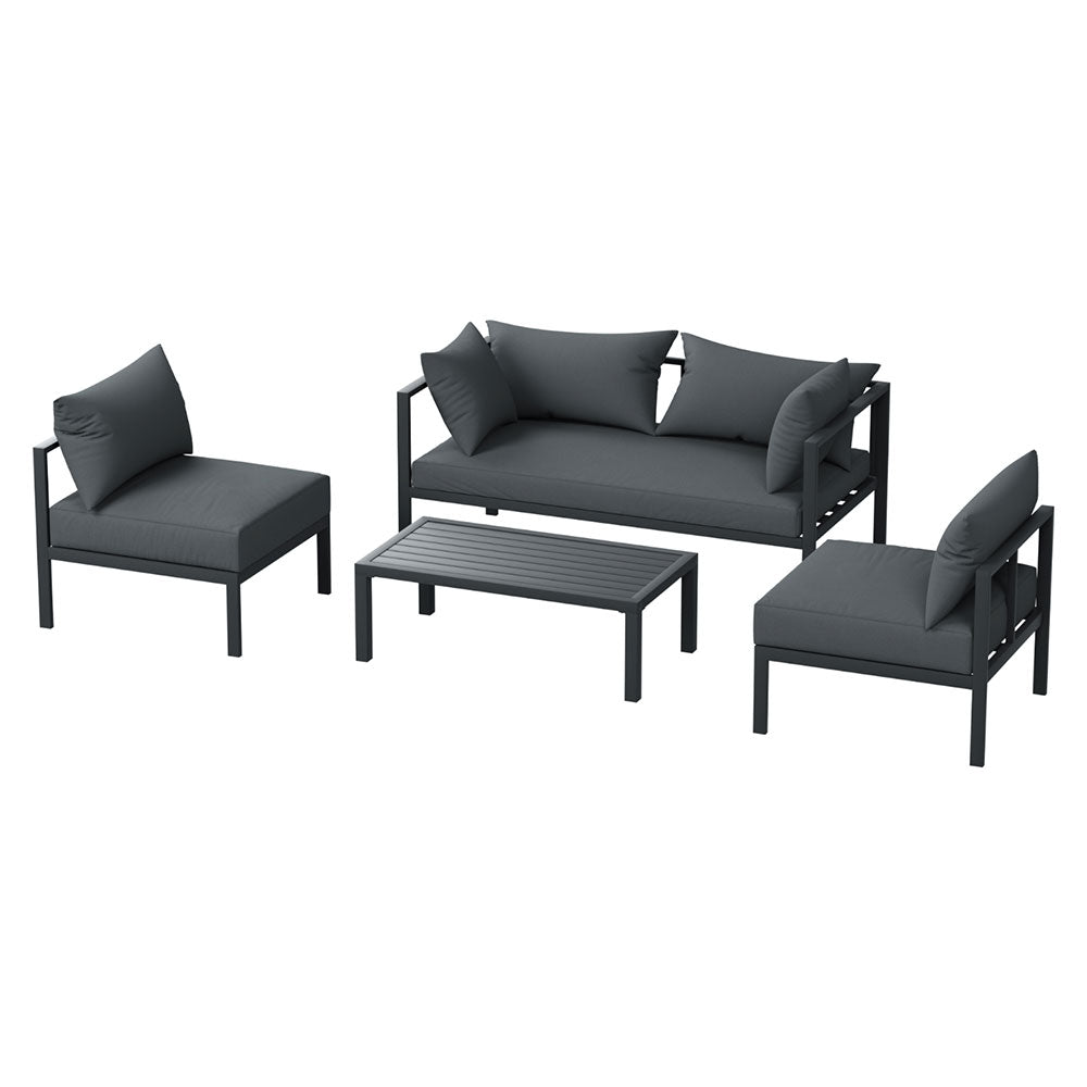 Outdoor Lounge Set 4 Seater Aluminium Outdoor Sofa Setting Patio Set Charcoal