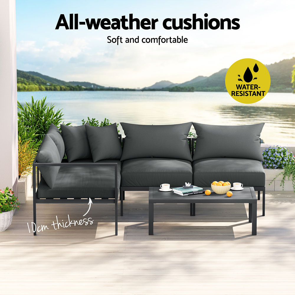 Outdoor Lounge Set 4 Seater Aluminium Outdoor Sofa Setting Patio Set Charcoal