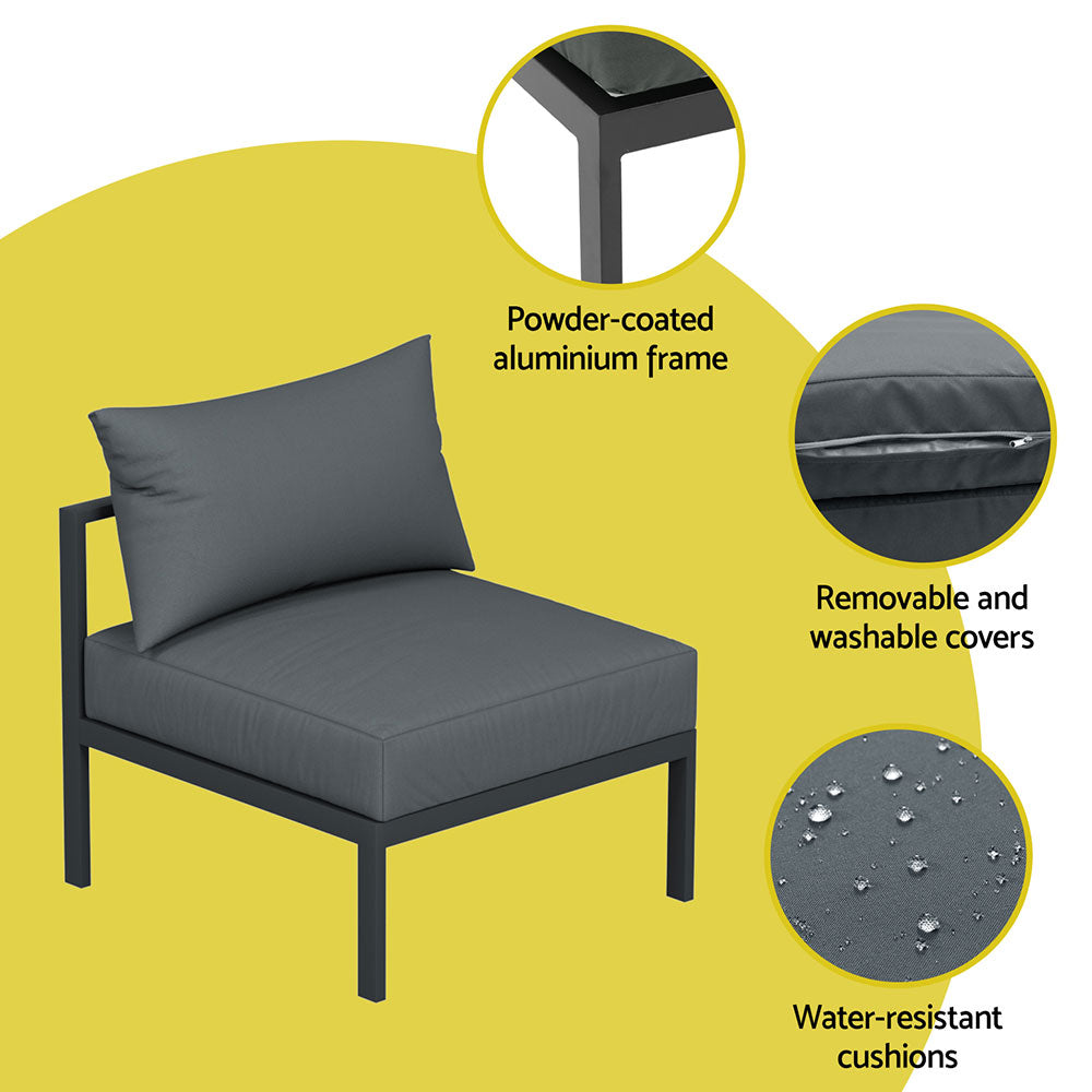 Outdoor Lounge Set 4 Seater Aluminium Outdoor Sofa Setting Patio Set Charcoal