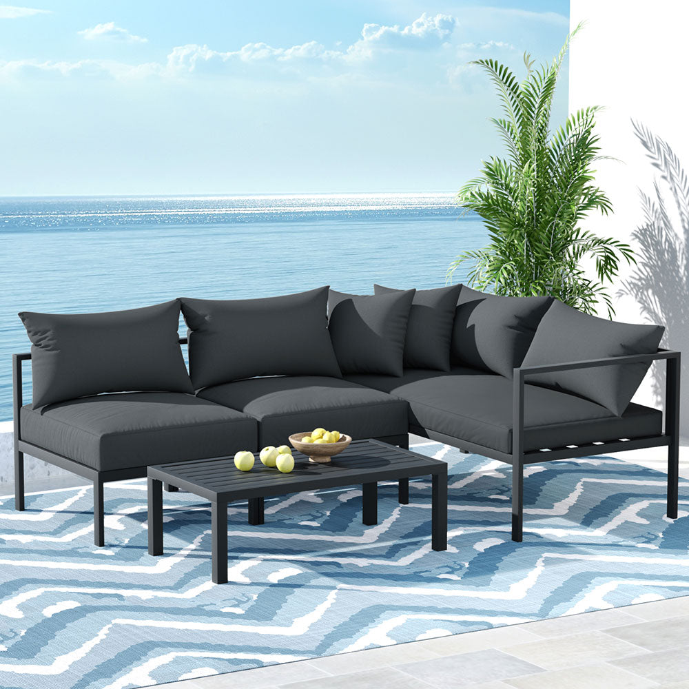 Outdoor Lounge Set 4 Seater Aluminium Outdoor Sofa Setting Patio Set Charcoal