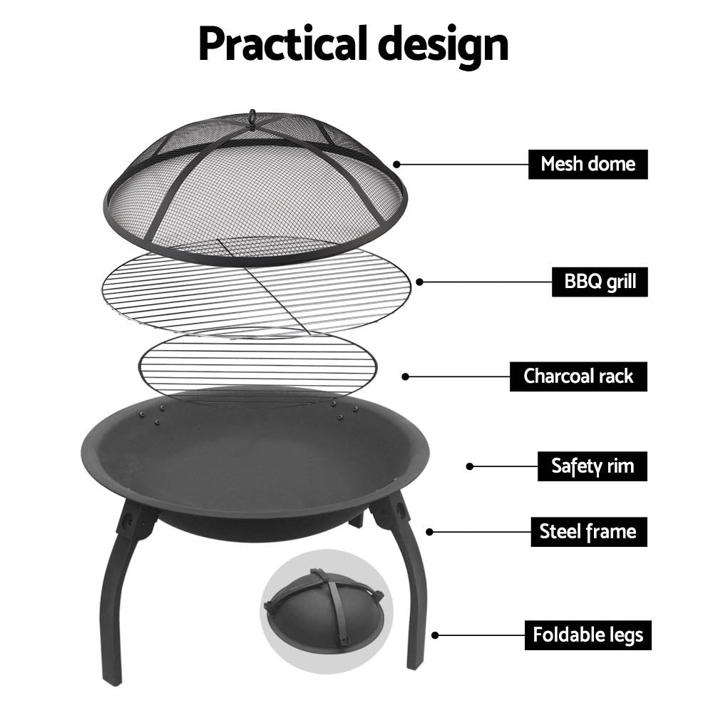 Fire Pit | 2-In-1 Portable Charcoal BBQ Grill | 22" | Black