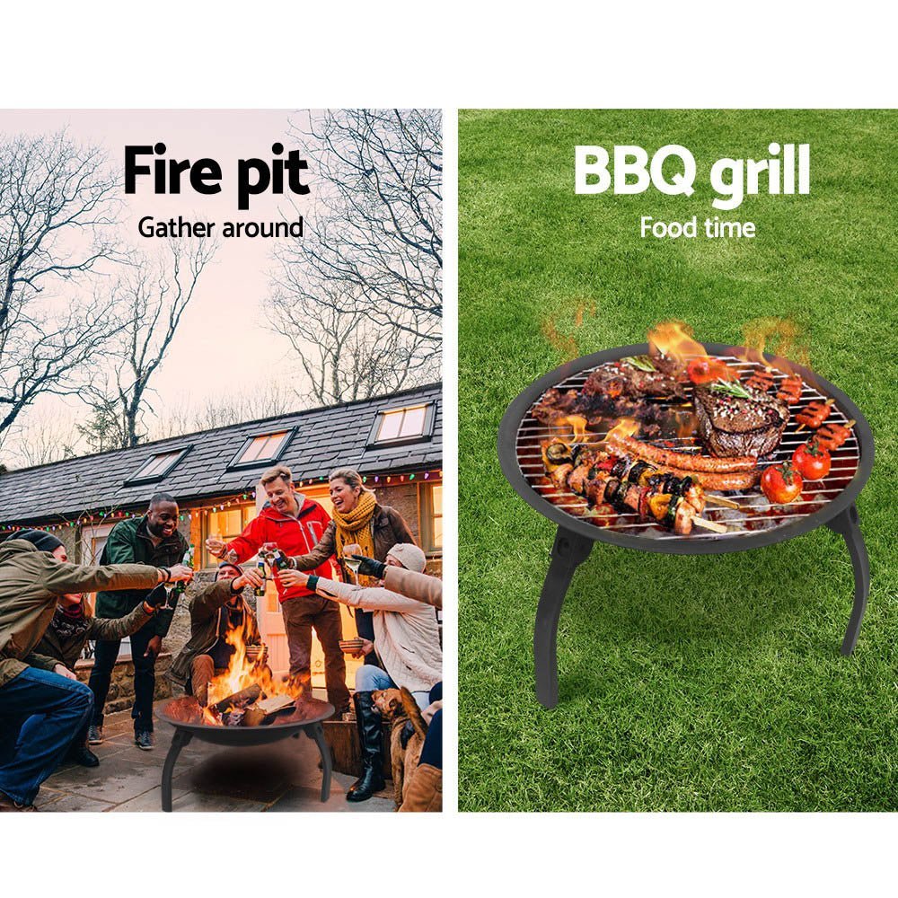Fire Pit | 2-In-1 Portable Charcoal BBQ Grill | 22" | Black