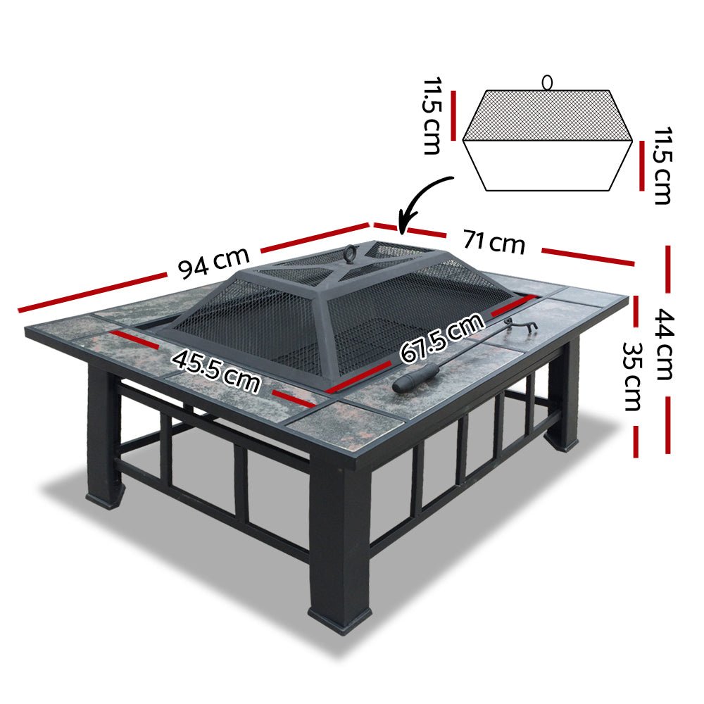 Fire Pit | Rectangular 3-In-1 with BBQ Grill and Ice Bucket | Grillz Brand | 94 x 71cm