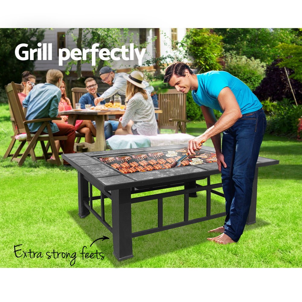 Fire Pit | Rectangular 3-In-1 with BBQ Grill and Ice Bucket | Grillz Brand | 94 x 71cm