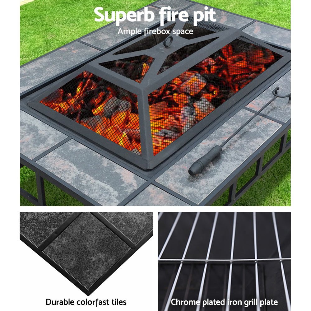 Fire Pit | Rectangular 3-In-1 with BBQ Grill and Ice Bucket | Grillz Brand | 94 x 71cm