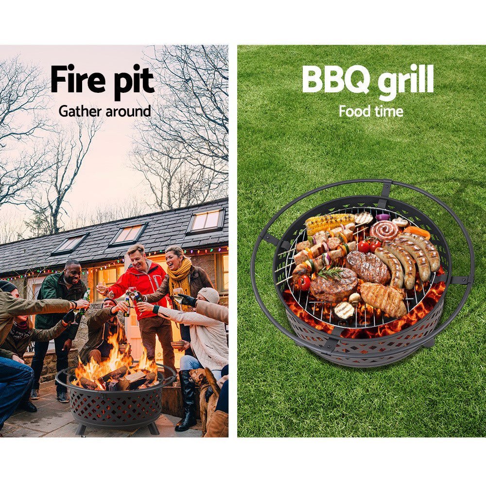 Fire Pit | Round with BBQ Grill | Grillz Brand | 76cm