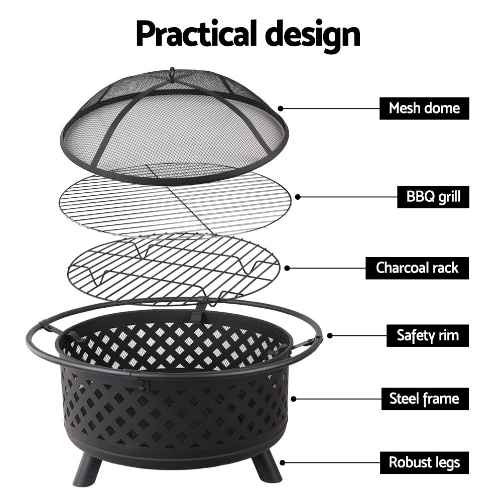 Fire Pit | Round with BBQ Grill | Grillz Brand | 76cm