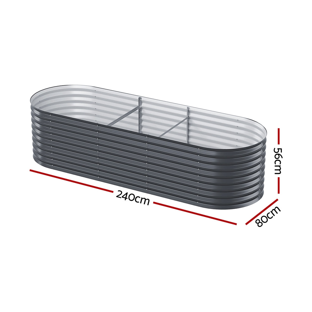 Garden Bed | Oval Raised Container Planter Box | 240x80x56cm | Galvanised Steel | Greenfingers | Grey