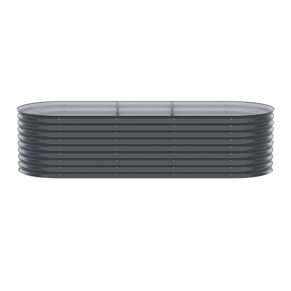 Garden Bed | Oval Raised Container Planter Box | 240x80x56cm | Galvanised Steel | Greenfingers | Grey