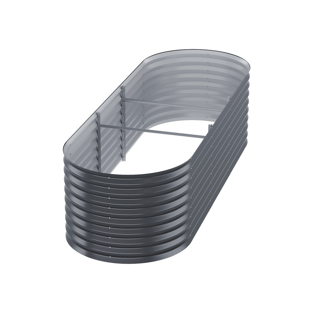 Garden Bed | Oval Raised Container Planter Box | 240x80x56cm | Galvanised Steel | Greenfingers | Grey
