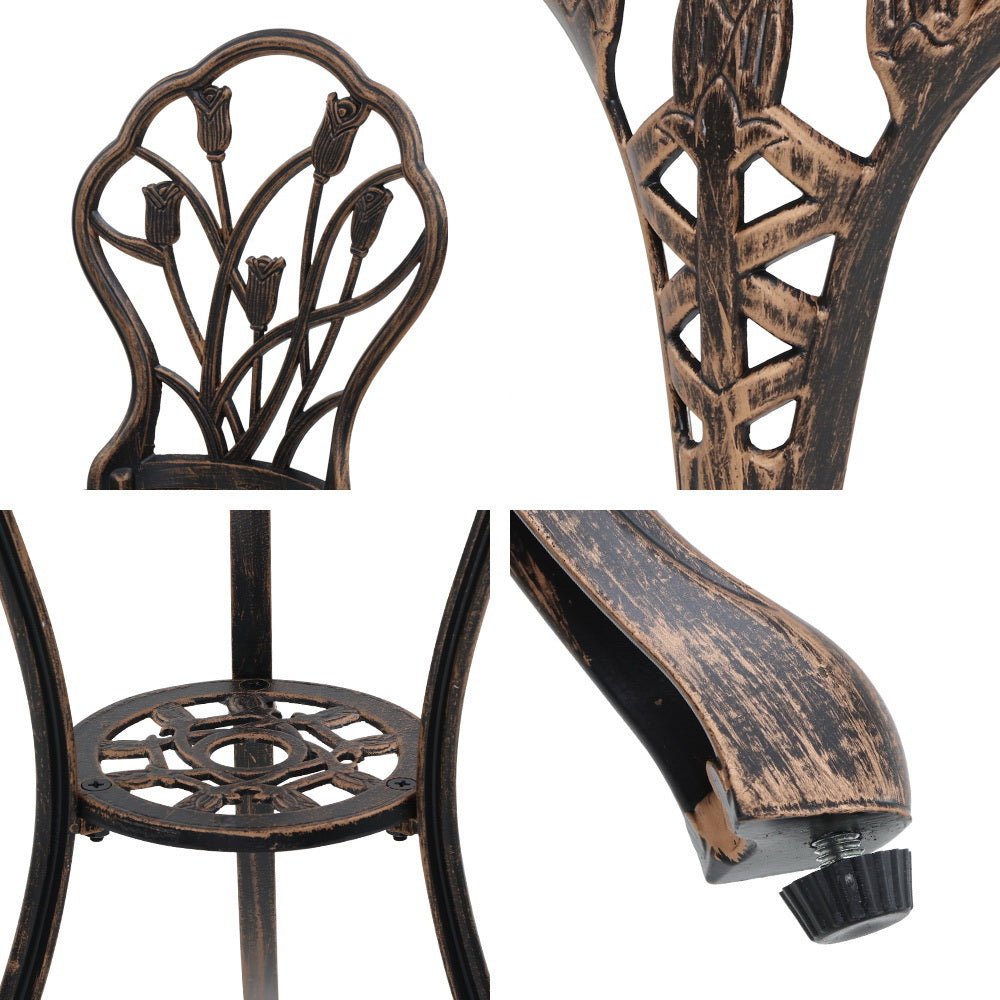 Outdoor Dining Setting for 2 | Bistro Set | Cast Aluminium | Tulip Design | Bronze