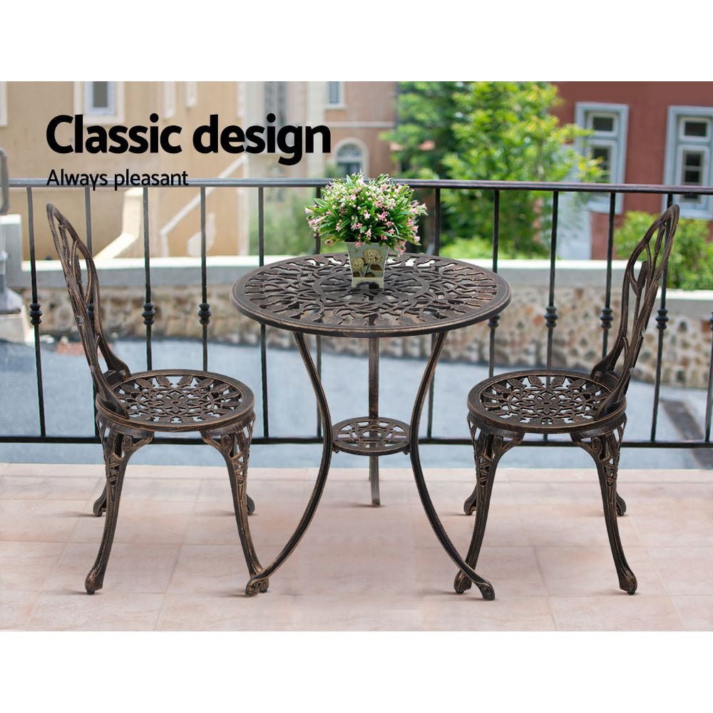 Outdoor Dining Setting for 2 | Bistro Set | Cast Aluminium | Tulip Design | Bronze