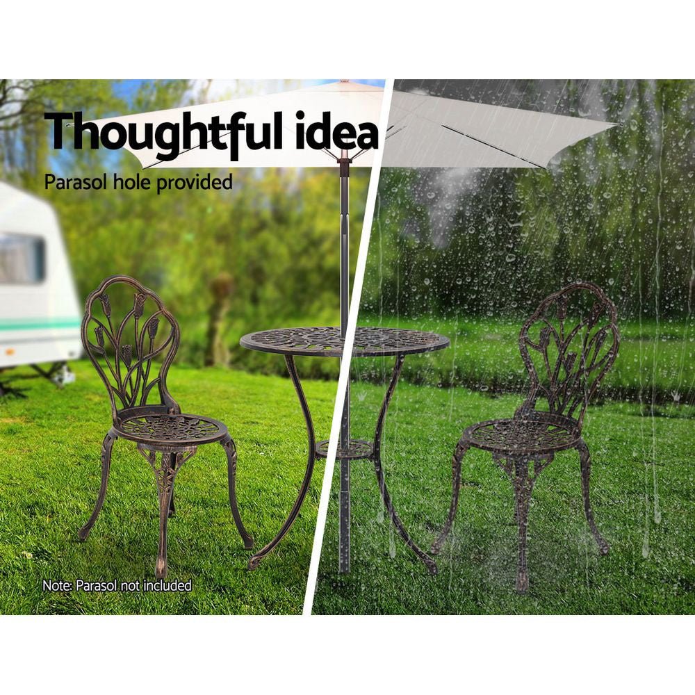Outdoor Dining Setting for 2 | Bistro Set | Cast Aluminium | Tulip Design | Bronze