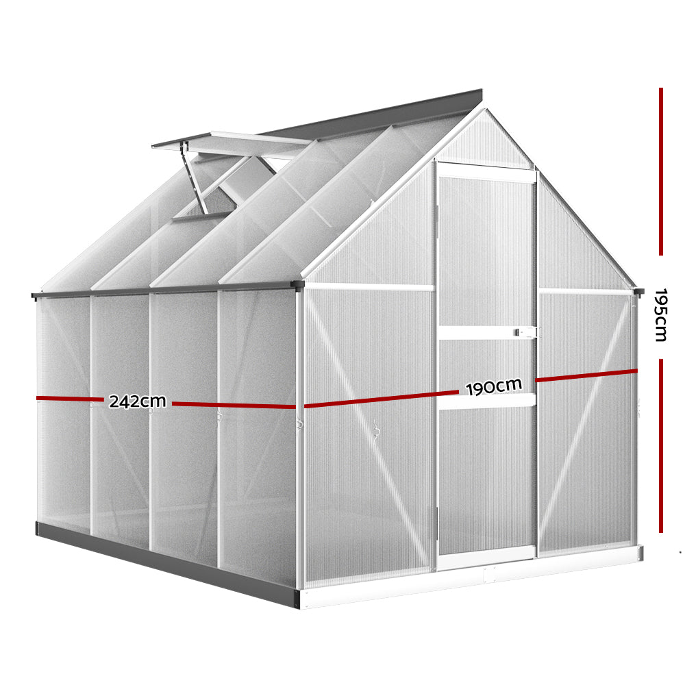 Greenhouse | Aluminium Polycarbonate Green House Garden Shed | Greenfingers | 2.4x1.9M | Silver