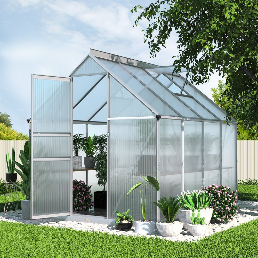 Greenhouse | Aluminium Polycarbonate Green House Garden Shed | Greenfingers | 2.4x1.9M | Silver