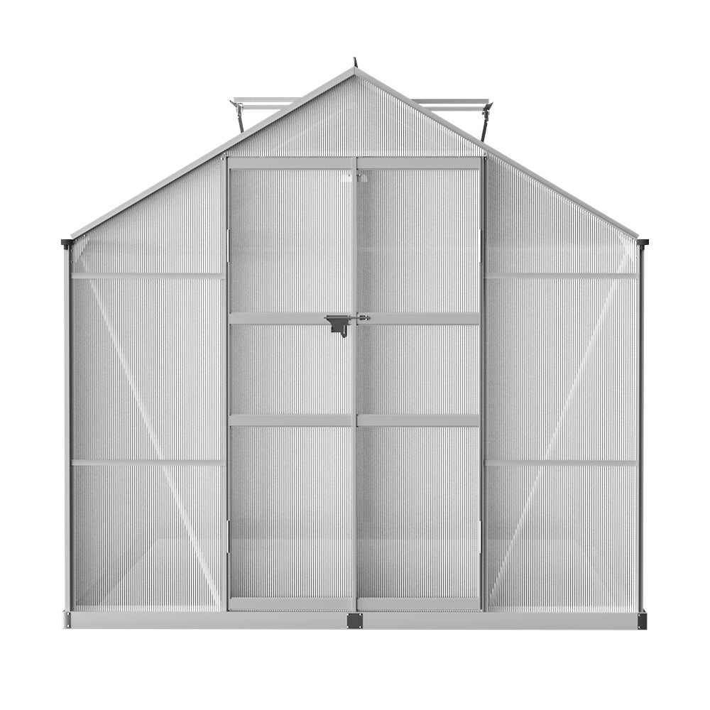 Greenhouse | Aluminium Double Doors Green House Garden Shed | Double Doors | Greenfingers | 3.7x2.5M | Silver