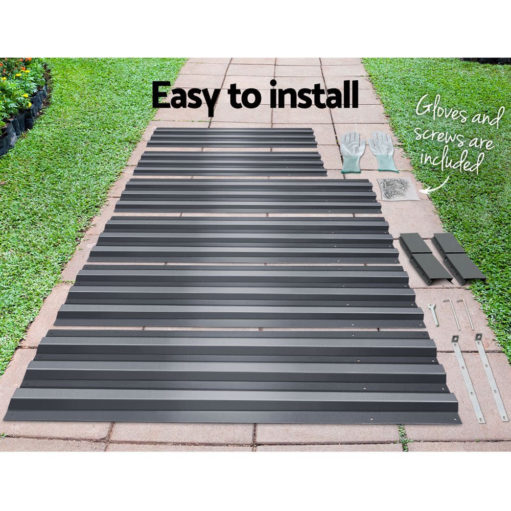 Garden Bed | 2x Rectangular Raised Container Planter Box | 150x90x30cm | Galvanised Steel | Greenfingers | Grey