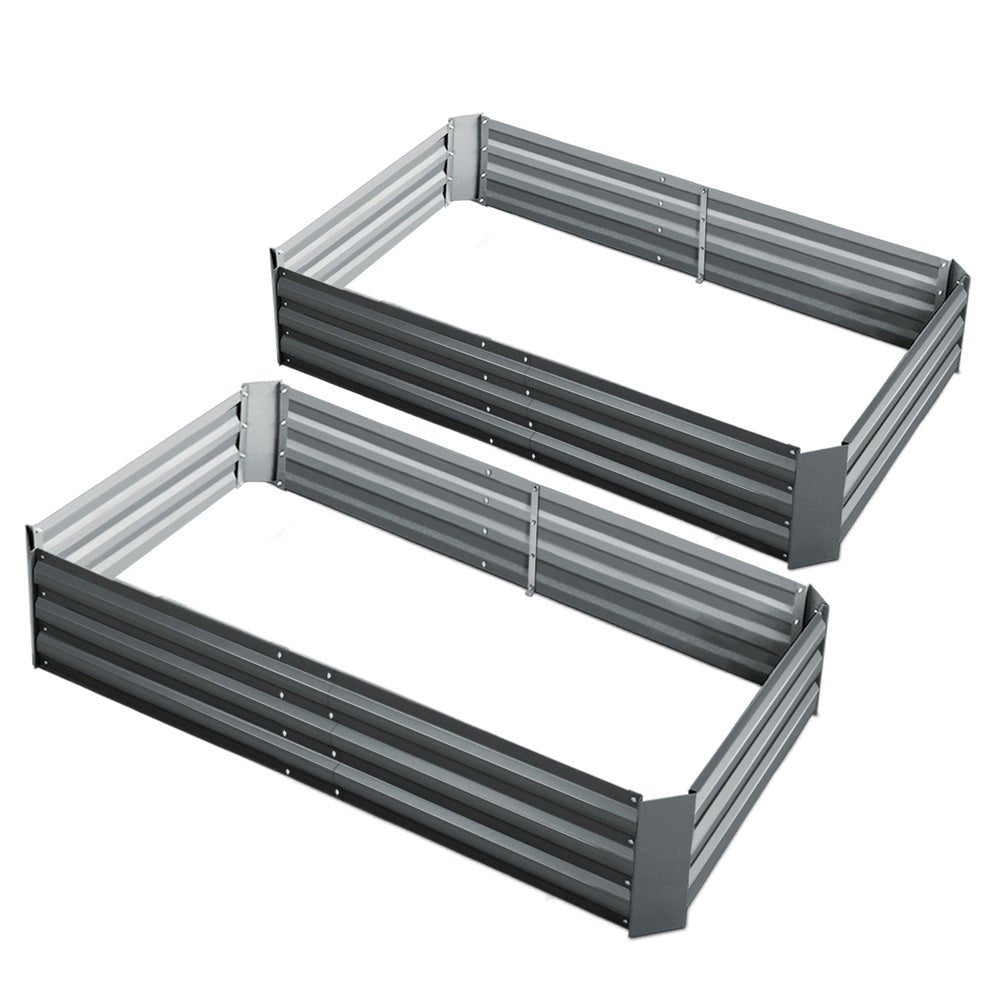 Garden Bed | 2x Rectangular Raised Container Planter Box | 150x90x30cm | Galvanised Steel | Greenfingers | Grey