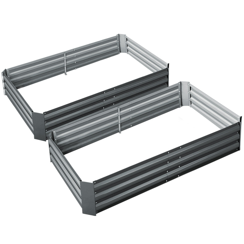 Garden Bed | 2x Rectangular Raised Container Planter Box | 150x90x30cm | Galvanised Steel | Greenfingers | Grey