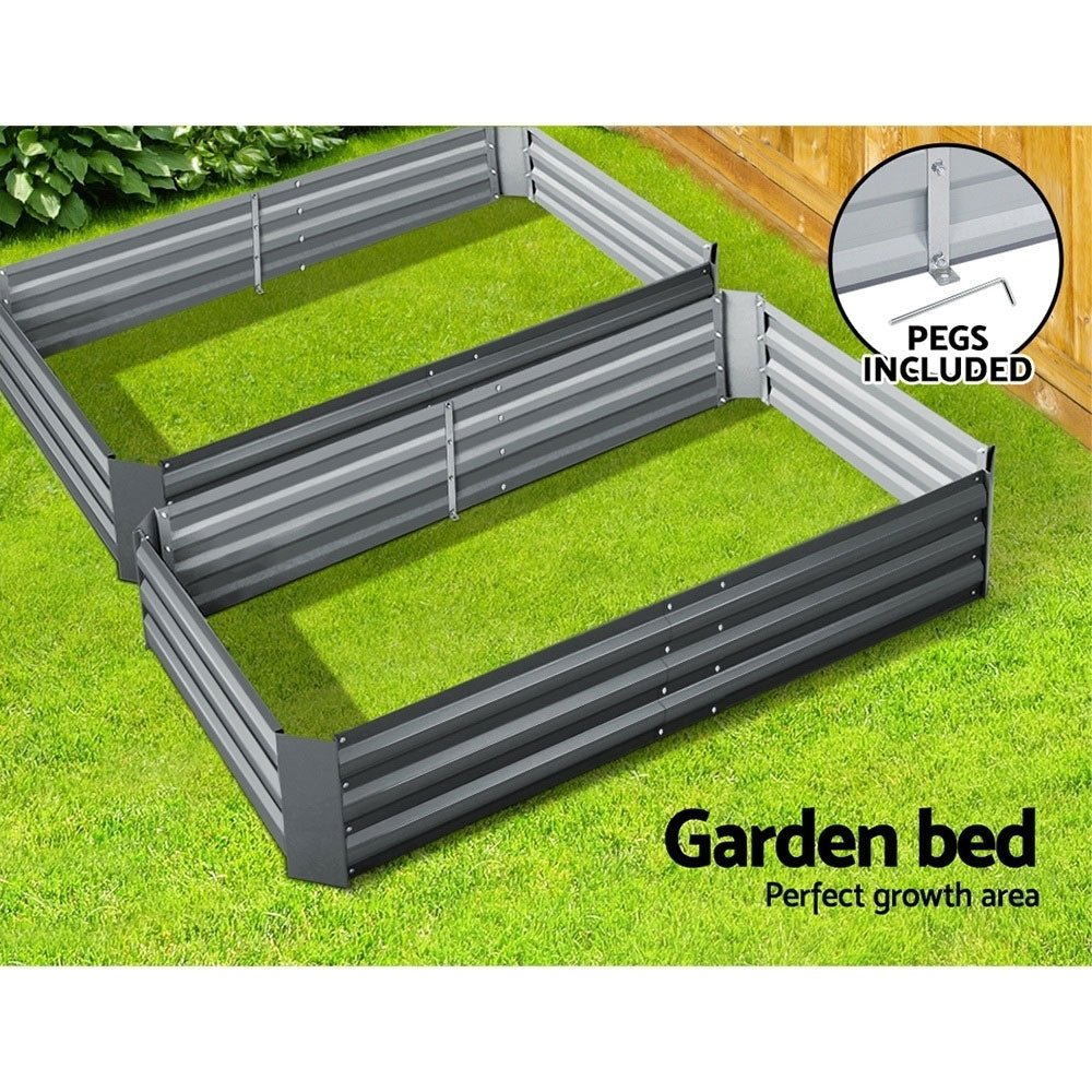 Garden Bed | 2x Rectangular Raised Container Planter Box | 150x90x30cm | Galvanised Steel | Greenfingers | Grey