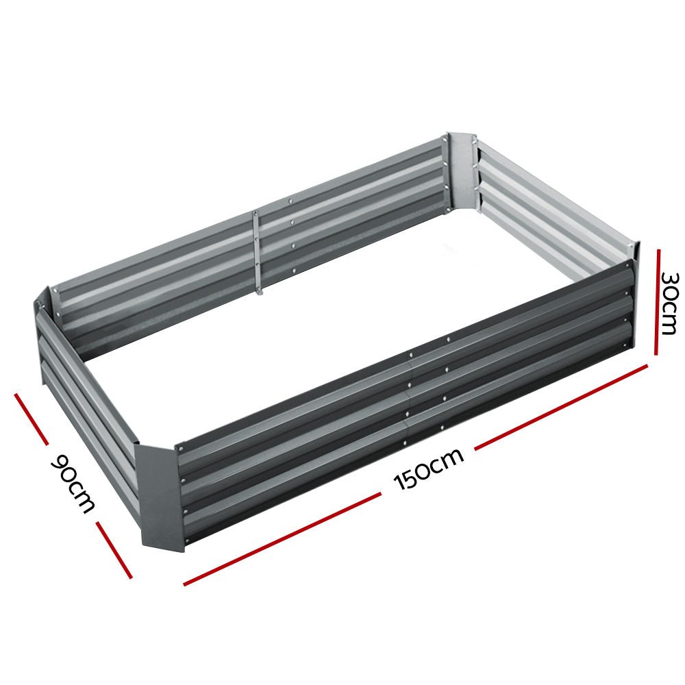Garden Bed | 2x Rectangular Raised Container Planter Box | 150x90x30cm | Galvanised Steel | Greenfingers | Grey