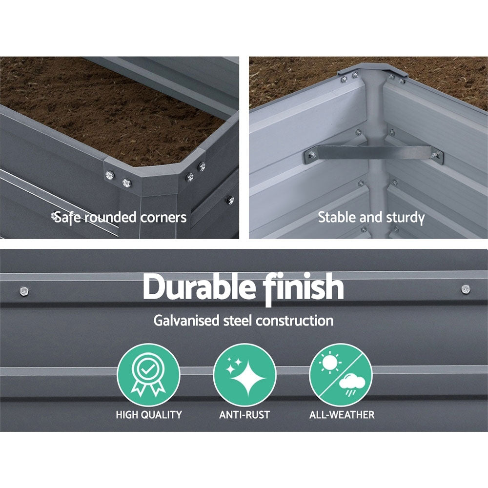 Garden Bed | 2x Square Raised Container Planter Box | 100x100x77cm | Galvanised Steel | Greenfingers | Grey