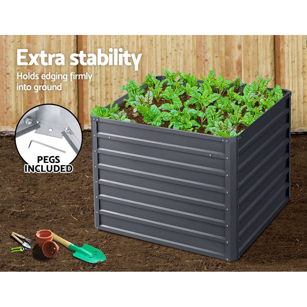 Garden Bed | 2x Square Raised Container Planter Box | 100x100x77cm | Galvanised Steel | Greenfingers | Grey