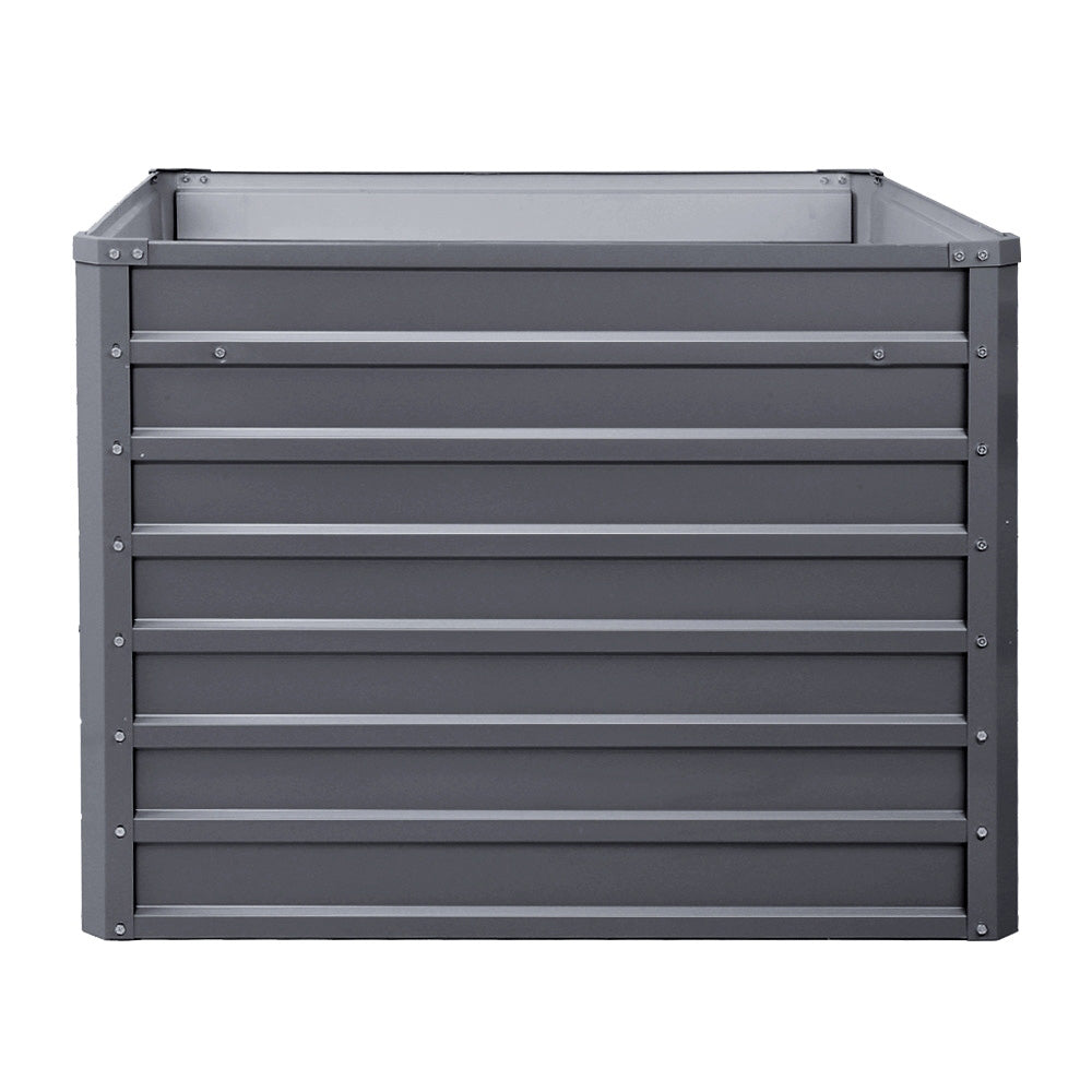 Garden Bed | 2x Square Raised Container Planter Box | 100x100x77cm | Galvanised Steel | Greenfingers | Grey