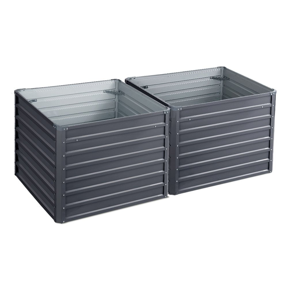 Garden Bed | 2x Square Raised Container Planter Box | 100x100x77cm | Galvanised Steel | Greenfingers | Grey