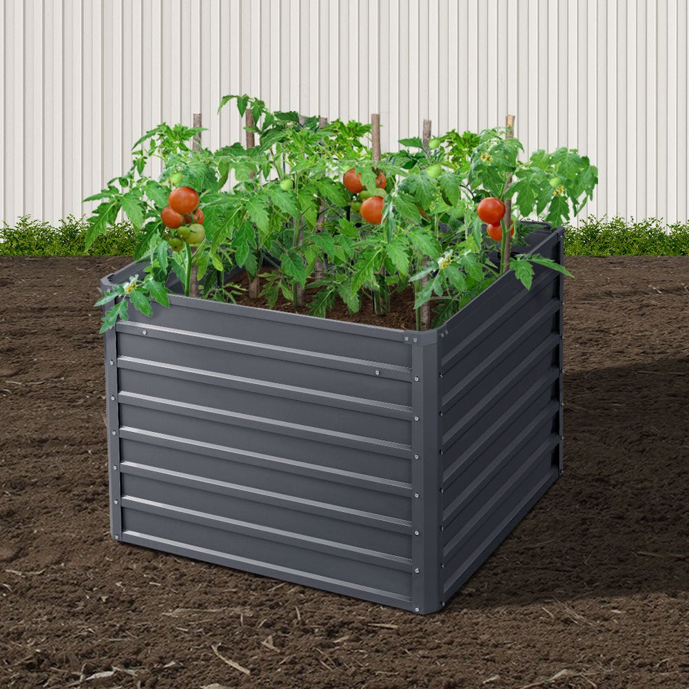 Garden Bed | 2x Square Raised Container Planter Box | 100x100x77cm | Galvanised Steel | Greenfingers | Grey
