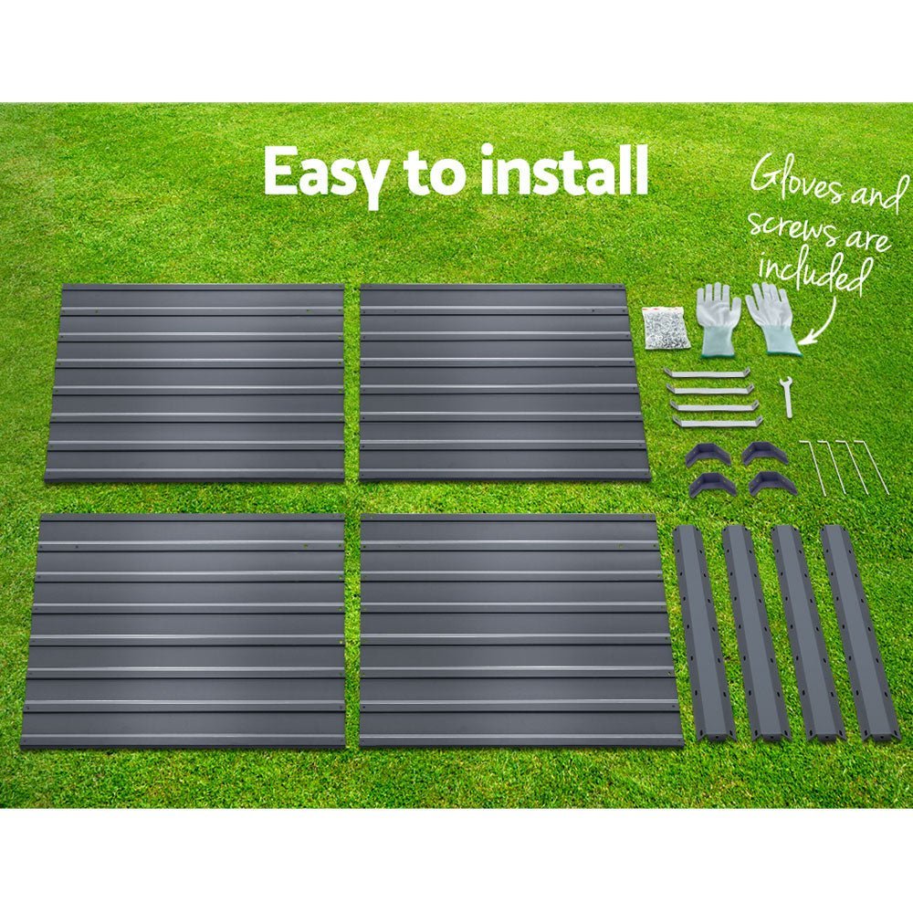 Garden Bed | 2x Square Raised Container Planter Box | 100x100x77cm | Galvanised Steel | Greenfingers | Grey